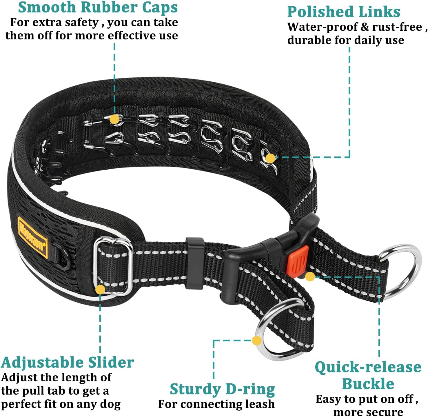 Mayerzon Martingale No Pull Collar for Large Medium Dogs Pitbull German Shepherd Rottweilers, Patented Reflective Anti Pull Dog Walking Collar with Buckle for Training Hiking, Adjustable(L, Black)