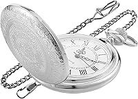 Vista 10 de Large Decorative Flower Pattern White Roman Numeral Scale Quartz Pocket Watches for Men with Chain