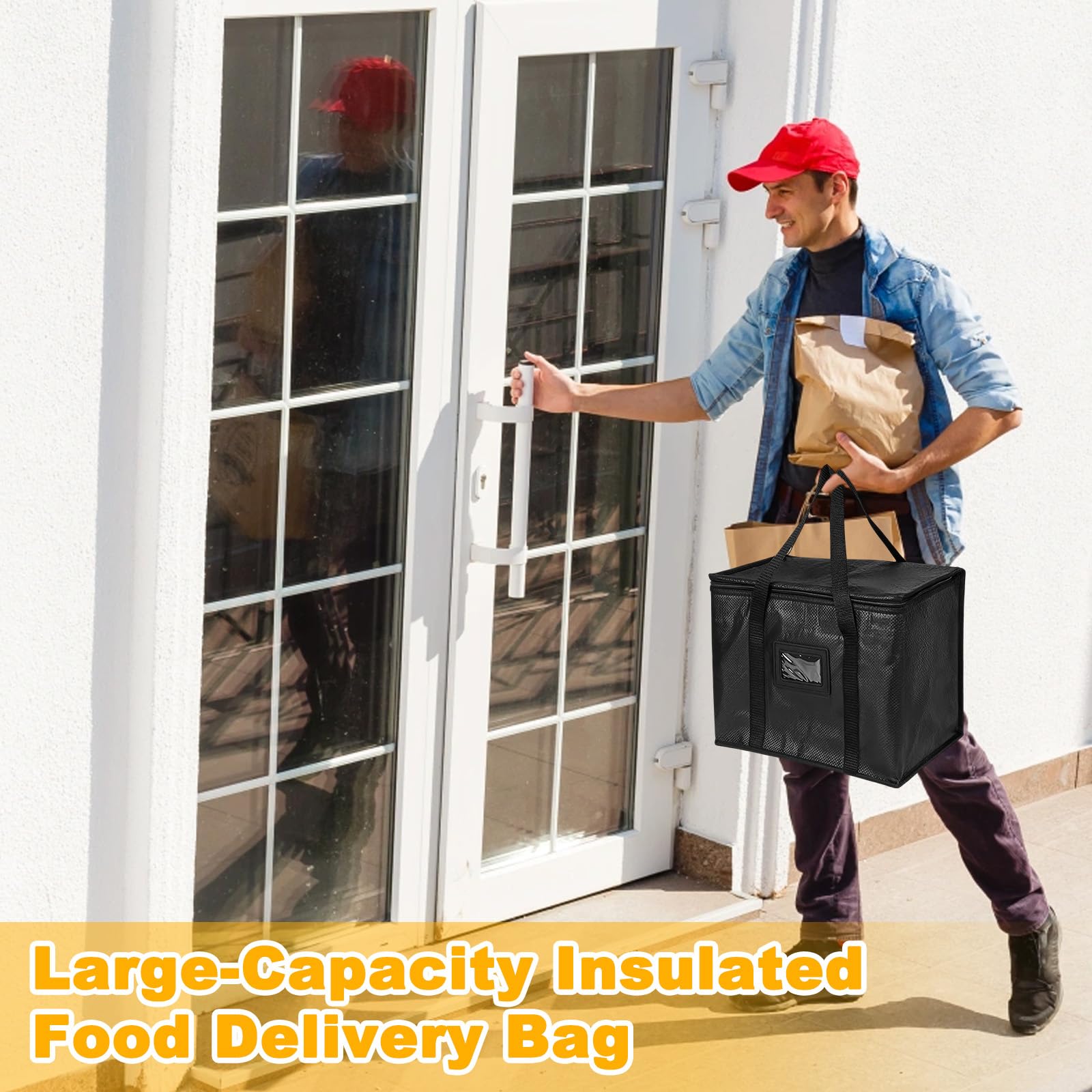 Borsa Termica Alimenti Grande 70L con Cerniera, Borse Isolate per Consegna della Pizza Riutilizzabili, Borsa Frigo Cibo Caldo o Freddo Pieghevole, Sacchetti Refrigerati per Campeggio, Barbecue, Picnic