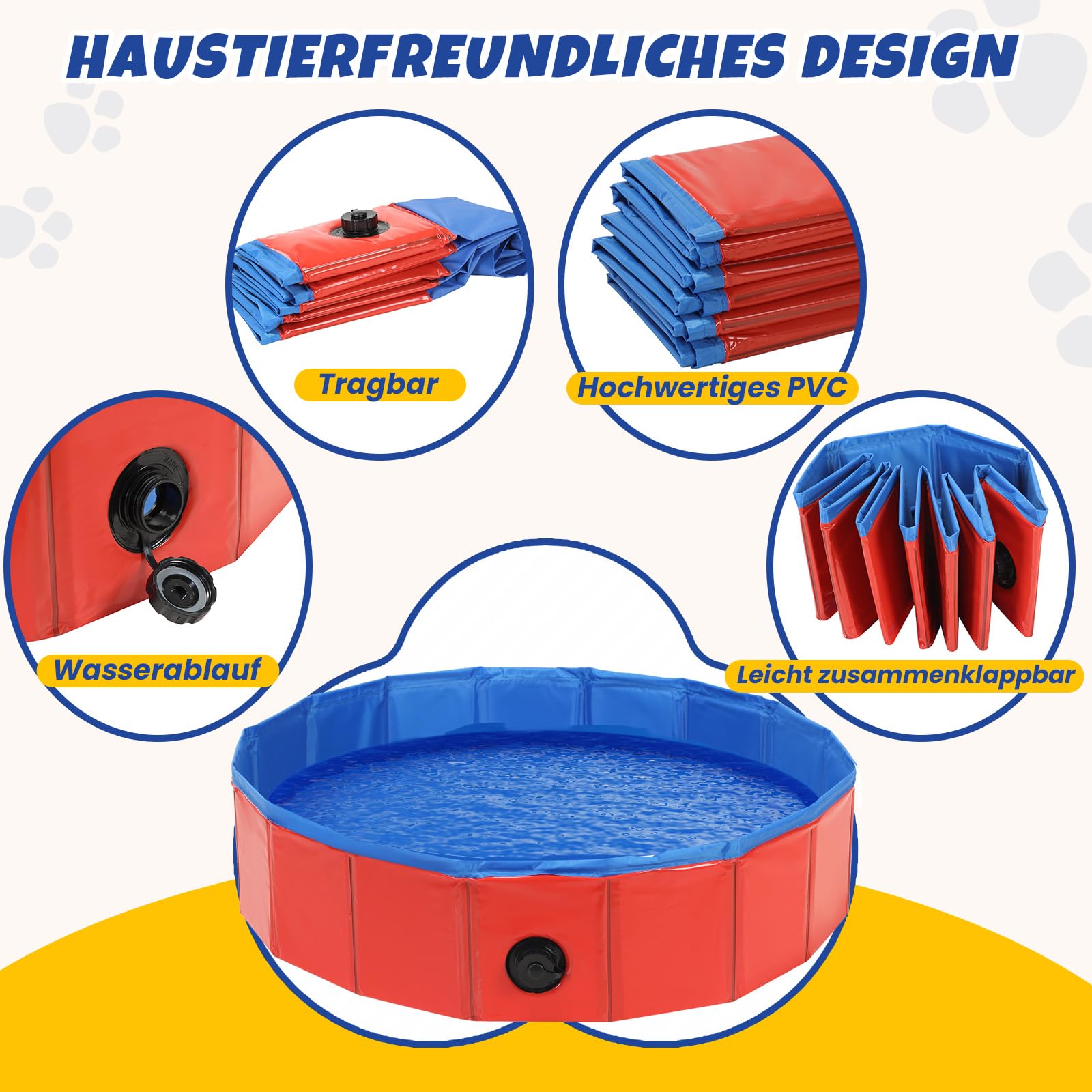 DASBET Piscina pieghevole per cani, in PVC, pieghevole, portatile, per cani, cuccioli, gatti, per interni ed esterni (80 x 20 cm, rosso)