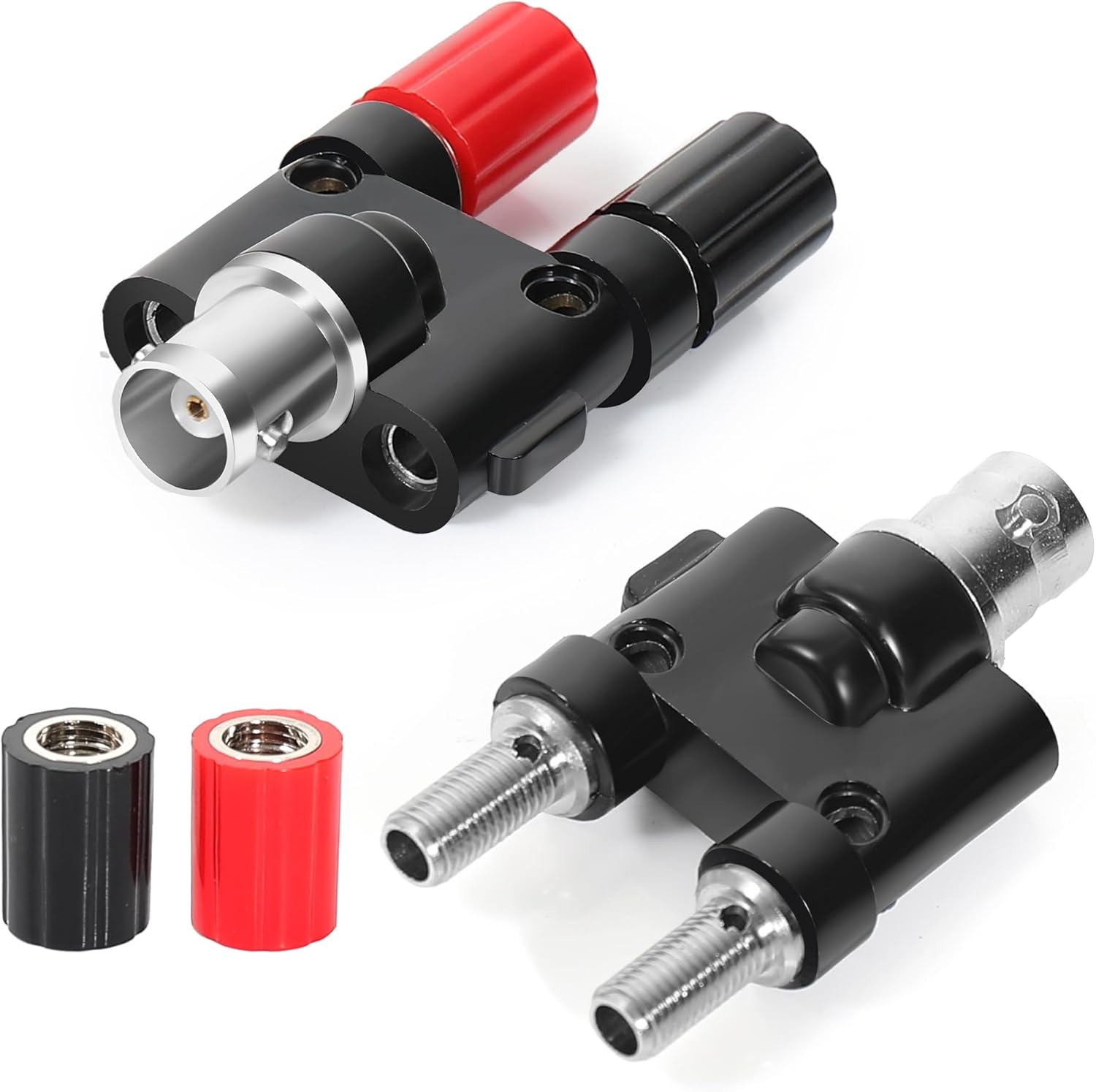 BNC Female to 2×4mm Dual Banana Female Jack Socket Binding Post RF Coaxial Splitter Connector Adapter 2 Pack, BNC Banana Plug Jack for HF Radio Antennas Oscilloscope DVM Communication Test Equipment