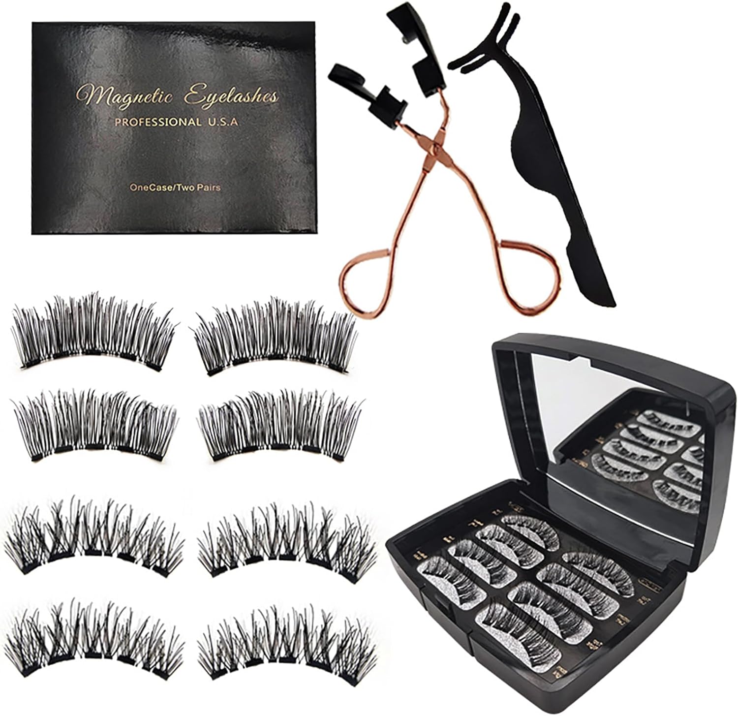 Welhammsae Magnetic Eyelashes, 8Pcs False Eyelashes Kit, Reusable Soft Fluffy Lashes, Natural Look Reusable Magnetic Eyelashes with Applicator