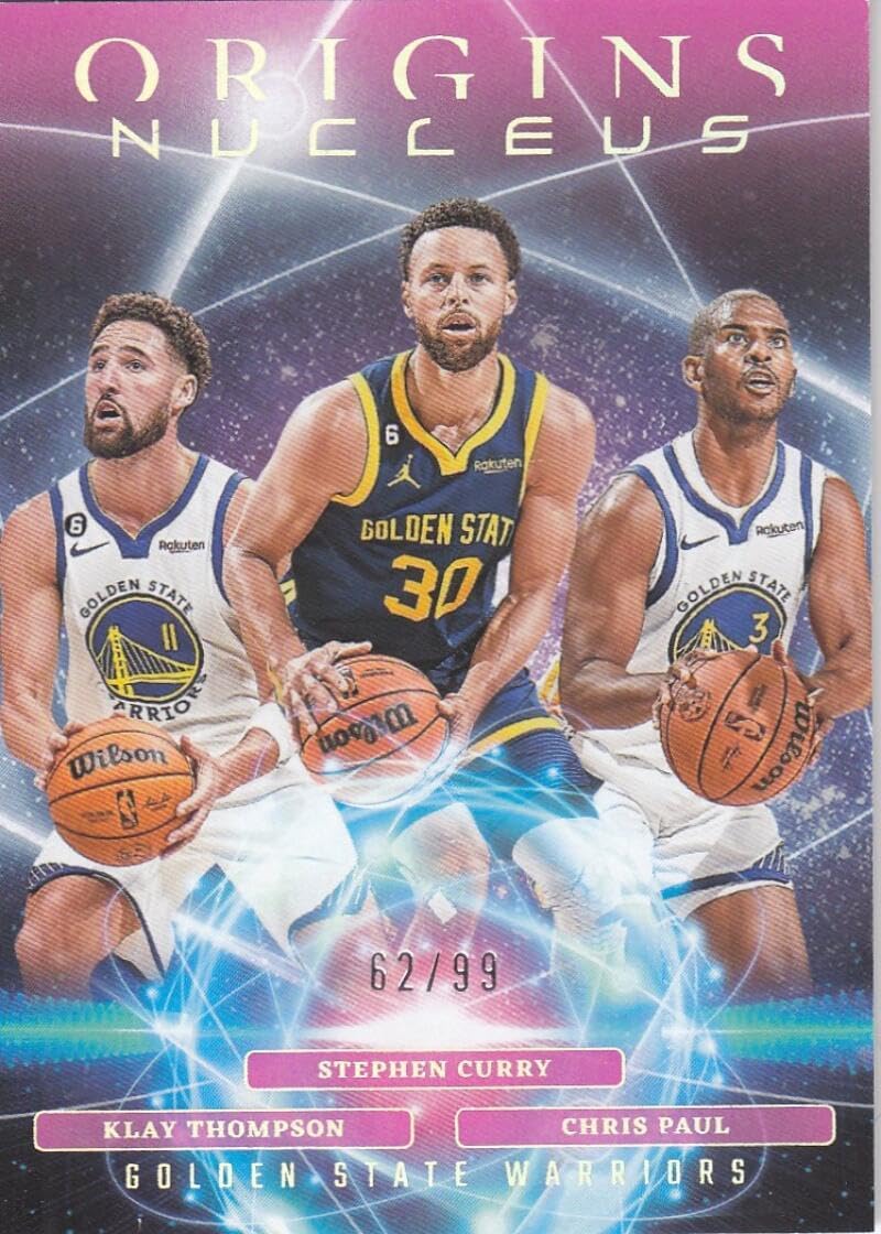 Basketball Trading Card 2023-24 Panini Origins Nucleus Pink #18 Stephen Curry/Chris Paul/Klay Thompson NM Near Mint 62/99 Warriors