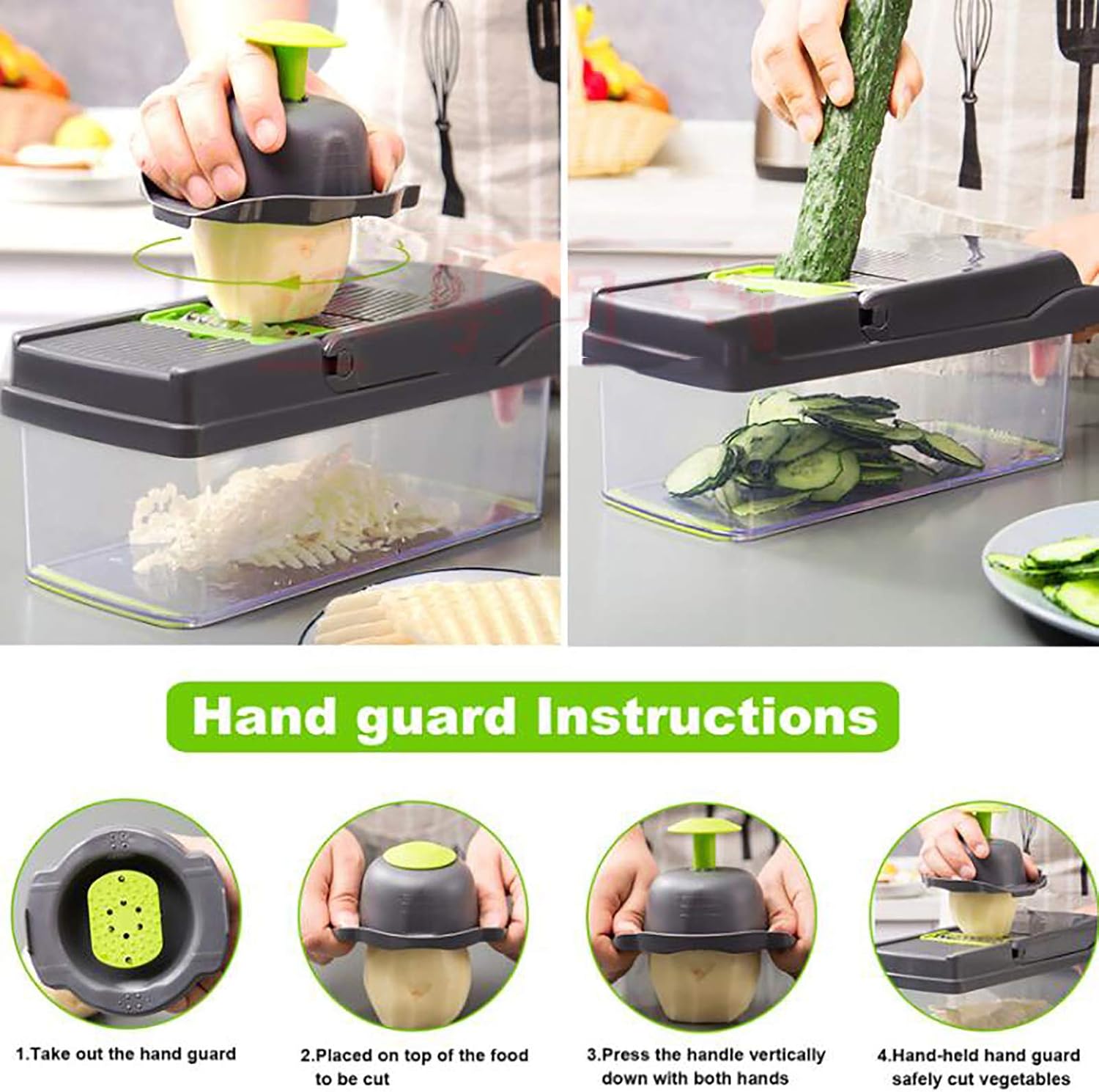 Potato Slicer for Ginger Meat Carrot Salad Tomato Kitchen Vegetable Slicer Multifunctional Vegetable Cutter Tomato Garlic Onion Grinder Chopper with Hand Guard and Cleaning Brush Black 35 x 12 x 12 cm