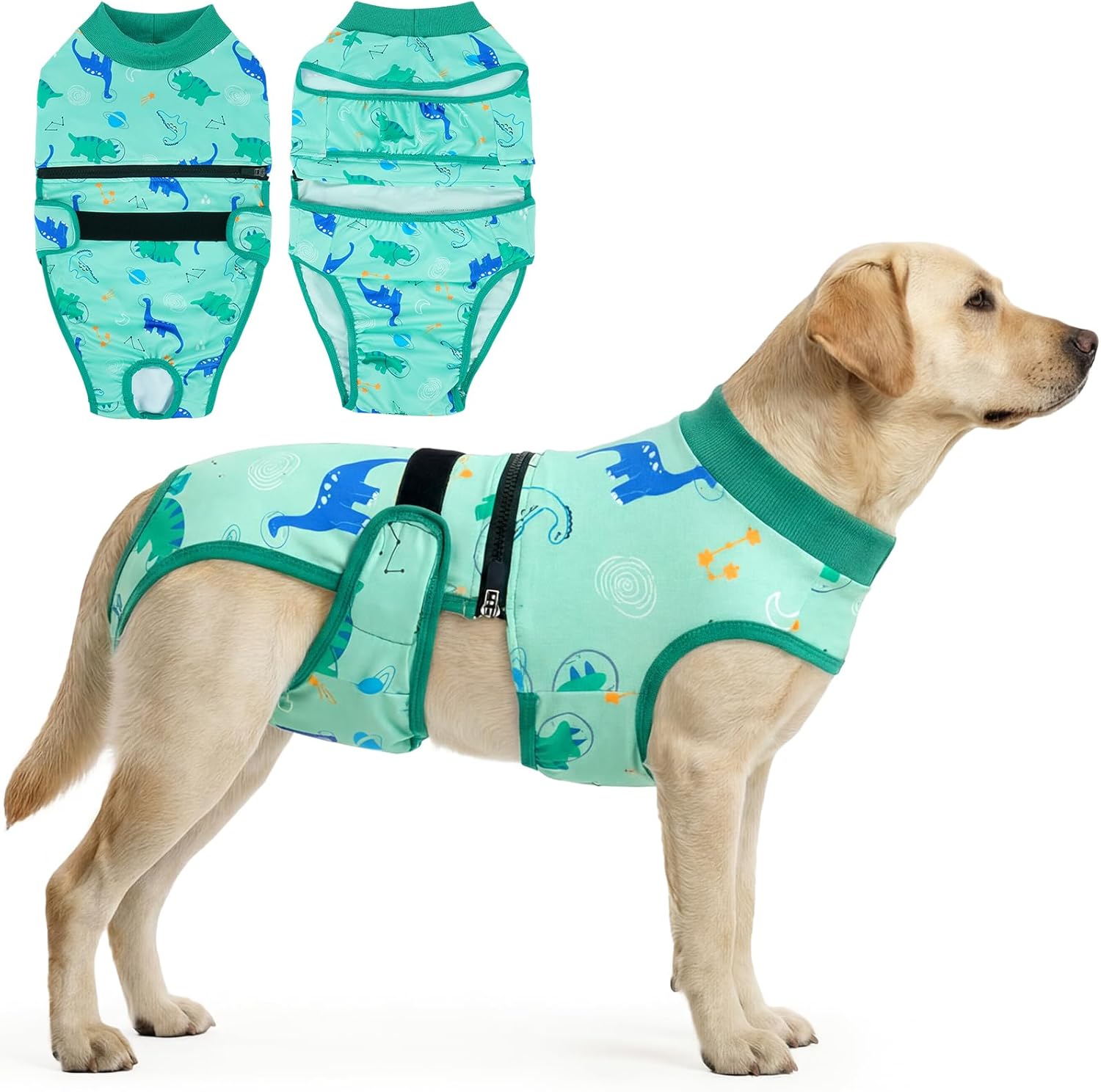 QBLEEV Dog Diapers with Suspenders, Escape Proof Full Body Dog Onesie for Male Female Dogs, Reusable Washable Period Pants for Heat Cycle & Incontinence, Adjustable Pet Panties with Tail Hole Stay On