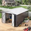 Polar Aurora 10x12 FT Metal Shed, Heavy-Duty Galvanized Steel Tool Storage Shed with Lockable Doors, Waterproof Outdoor Garden Shed for Outside, Backyard, Patio, Lawn, White