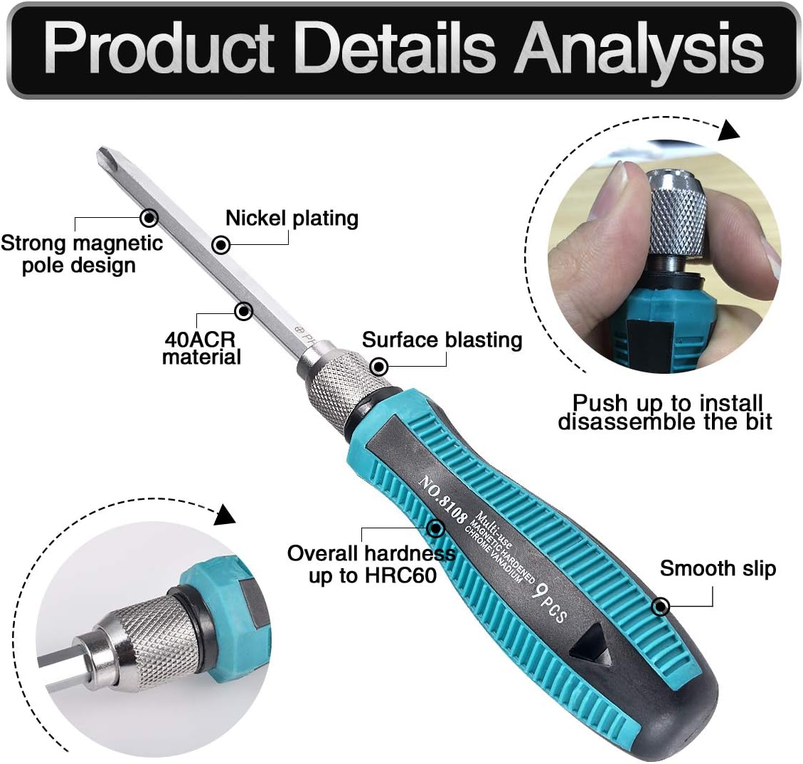 Screwdriver Set, 9 in 1 Precision Screwdriver Bit, Magnetic Driver Set, Electronic Repair Tool Kits, Flexible Shaft for iPhone8, iphone8 Plus/PC/ PS4/ Tablet/Game Console/Electronic Devices