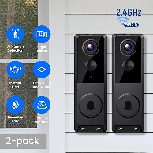 Miniatura 2 de Timbre de video inalámbrico con wifi, cámara dual con visión nocturna a color, audio bidireccional, detección de movimiento AI y almacenamiento en
