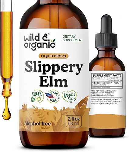 Wild & Organic Gotas de olmo resbaladizo  Suplementos de apoyo para la salud pulmonar, digestivo y para la mujer  Tintura de corteza de olmo