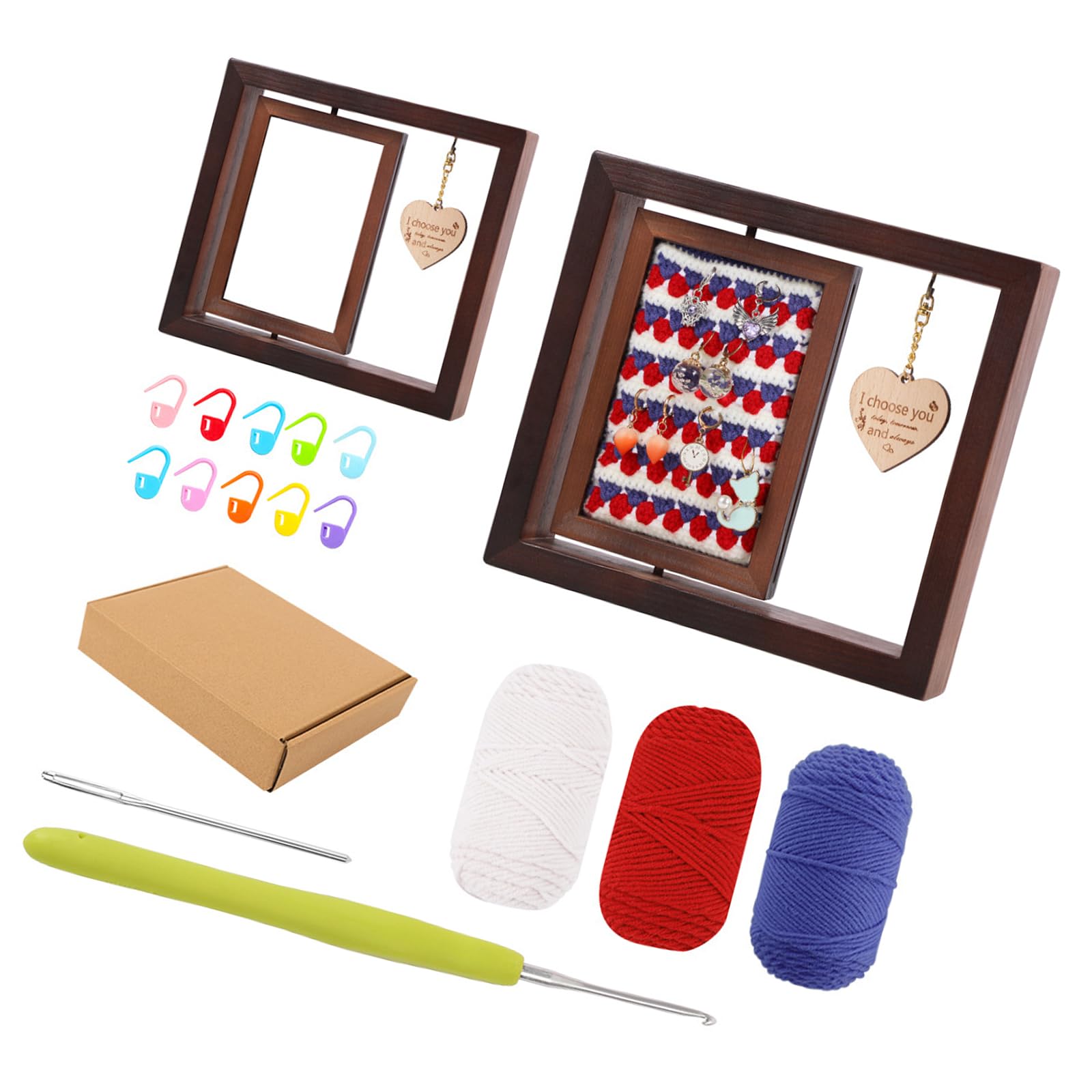 HZGFNBZ Crochet for Beginners Wood Frame Yarn Hook & Step-by-Step Guide Home Decor Stress Relief Craft Set