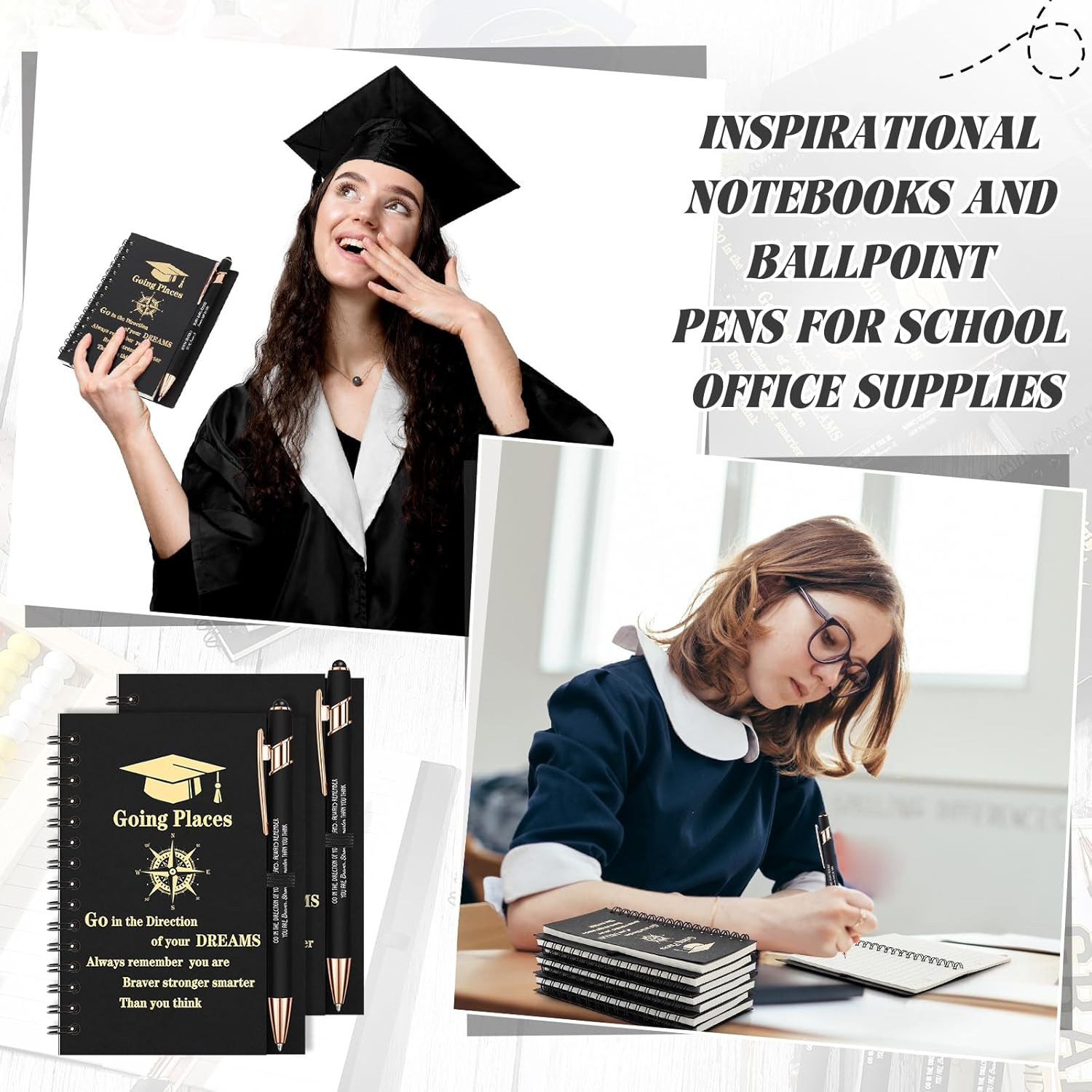 Sinload 48 Pcs 2026 Graduation Gifts Bulk for Students Motivational Inspirational Graduation Notebook and Pens Go in the Direction of Your Dreams Class of 2026 Grad Gifts(Black,Classic)