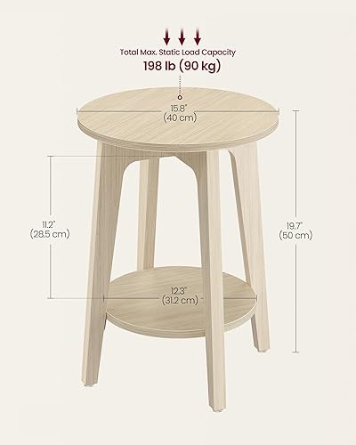 Miniatura 3 de VASAGLE - Mesa auxiliar, pequeña mesa auxiliar redonda con estante inferior, mesita de noche para espacios pequeños, sala de estar, dormitorio,