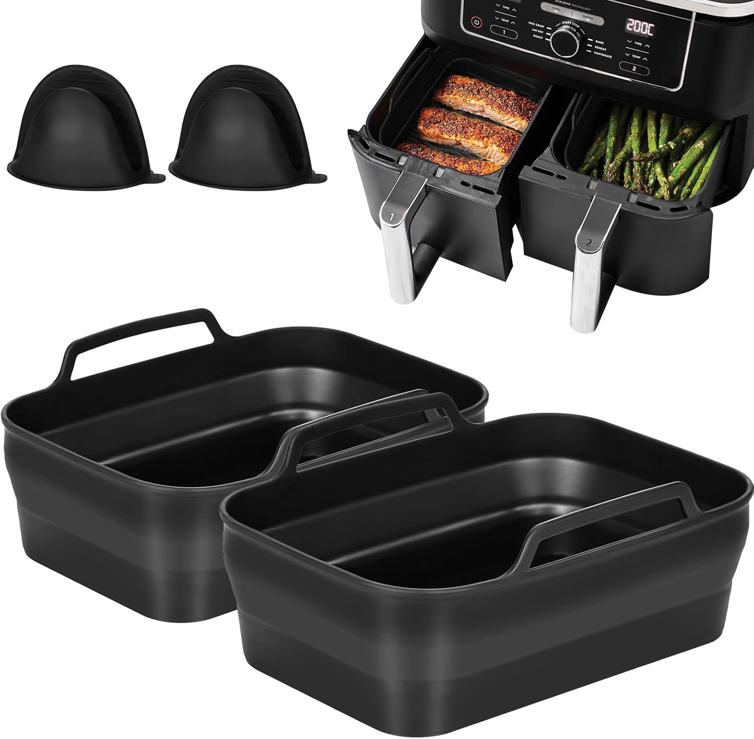 Easyki 2pack Silicone Air Fryer Liners for Ninja Air Fryer Dual, Ninja