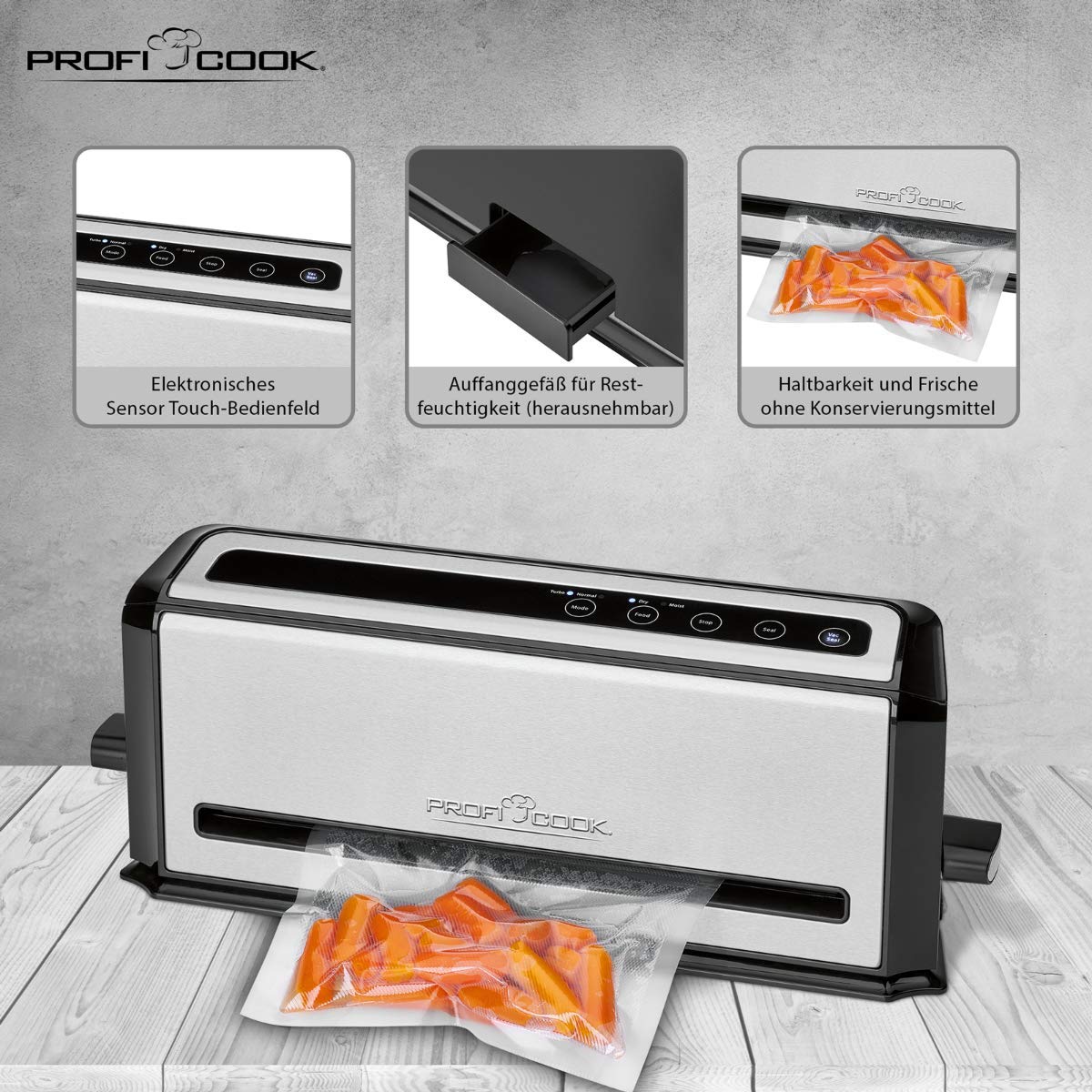 Profi Cook PC-VK 1133 - Macchina sottovuoto - Potenza di aspirazione 12 l/min - 110 Watt - Colore Argento