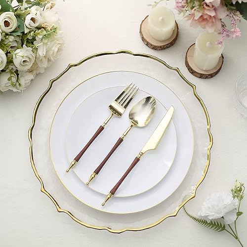 Miniatura 9 de Efavormart - Juego de 24 utensilios de plástico europeo con purpurina doradamarrón con mango de columna romana, tenedor, cuchara y cuchillo