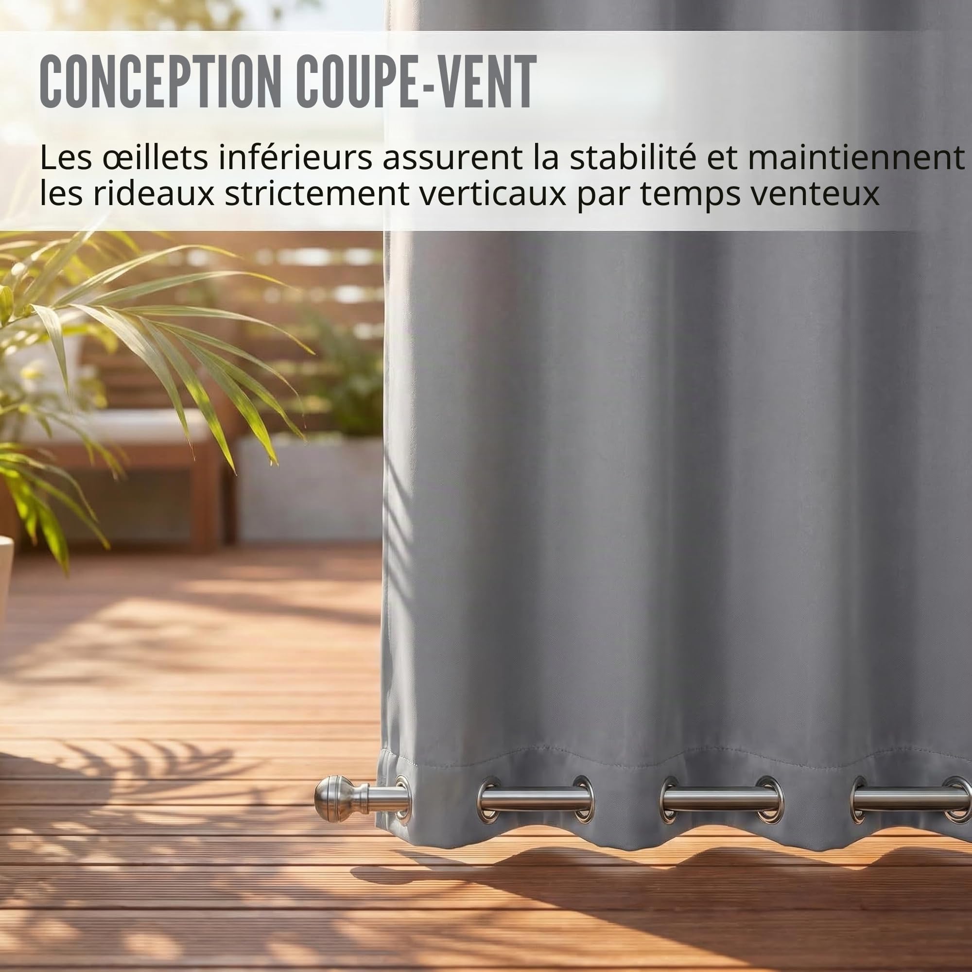 LiveGo Rideaux d'extérieur Imperméables avec Œillets (Haut et Bas), 2 Panneaux Occultants Anti-UV et Coupe-Vent pour Terrasse, Pergola, Jardin, Véranda, Balcon