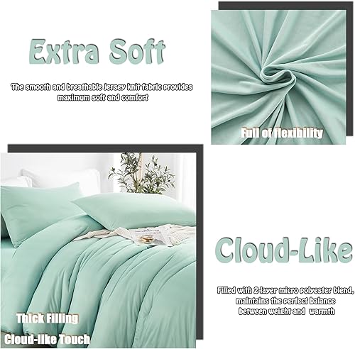 Miniatura 3 de Juego de edredón verde tamaño Queen, juego de cama súper suave de 4 piezas con 1 edredón de malvavisco, 2 fundas de almohada y 1 sábana bajera,