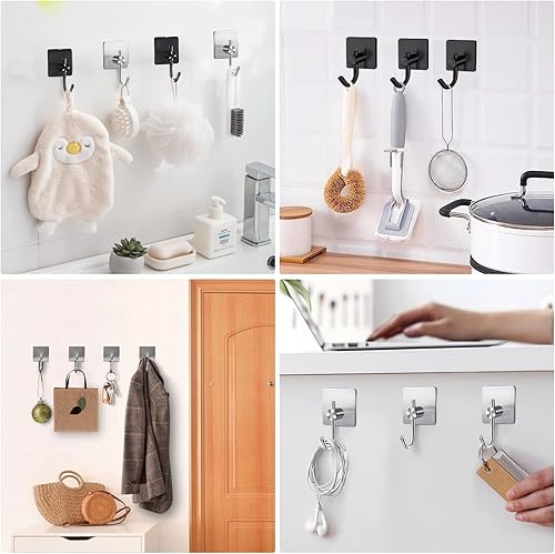 Miniatura 2 de Ganchos adhesivos de pared para pared, ganchos adhesivos resistentes 3M, 20 libras, ganchos de acero inoxidable impermeables para llaves, ropa,