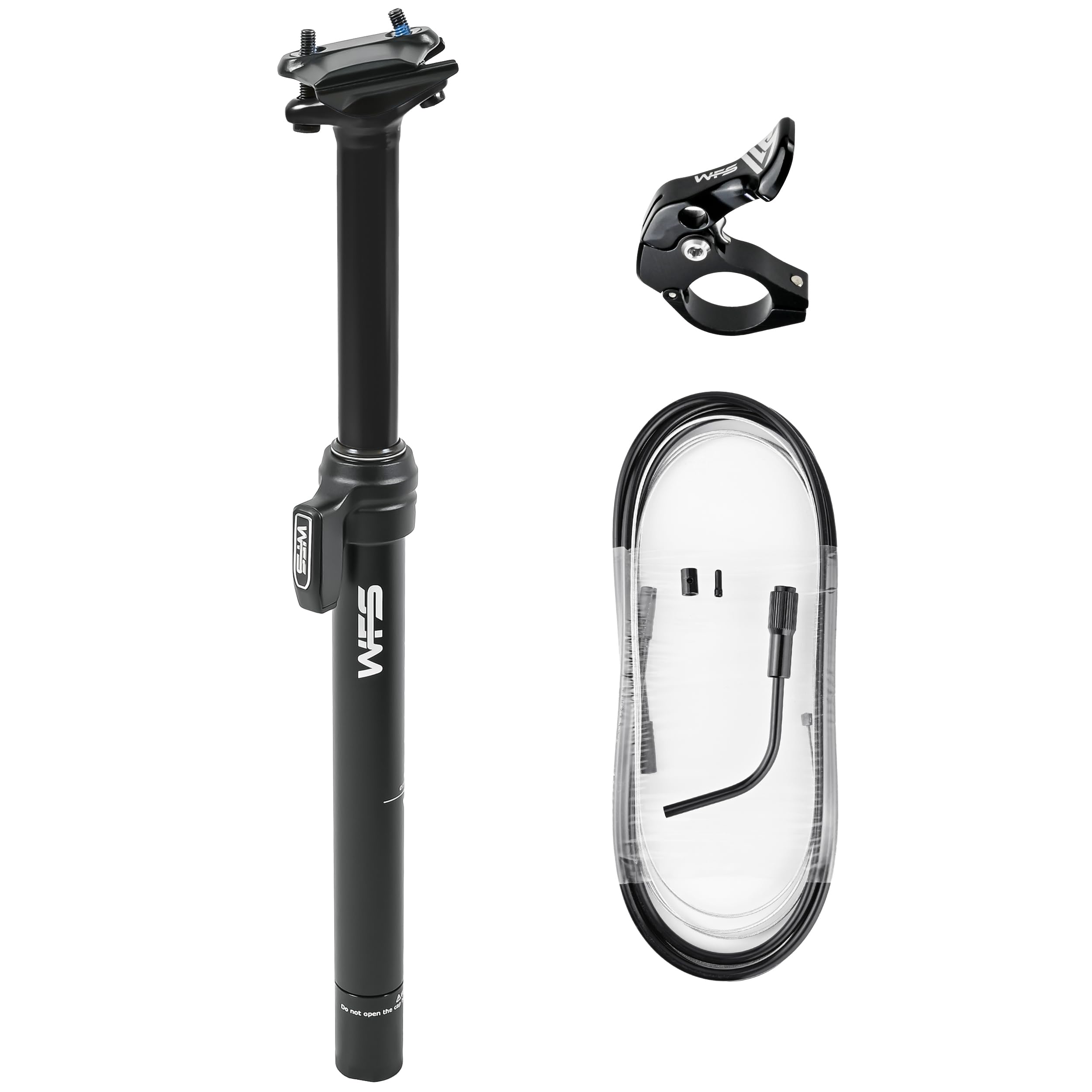 WFS External Dropper Post Kit w/ Remote Lever and Cable, 27.2/ 30.9/ 31.6mm, Travel 70/90/110/125/150mm, Aluminum Alloy Seatpost for MTB Mountain/ Road/ City Bikes, Flex/ Vresa/ TerraX, Black — image 1