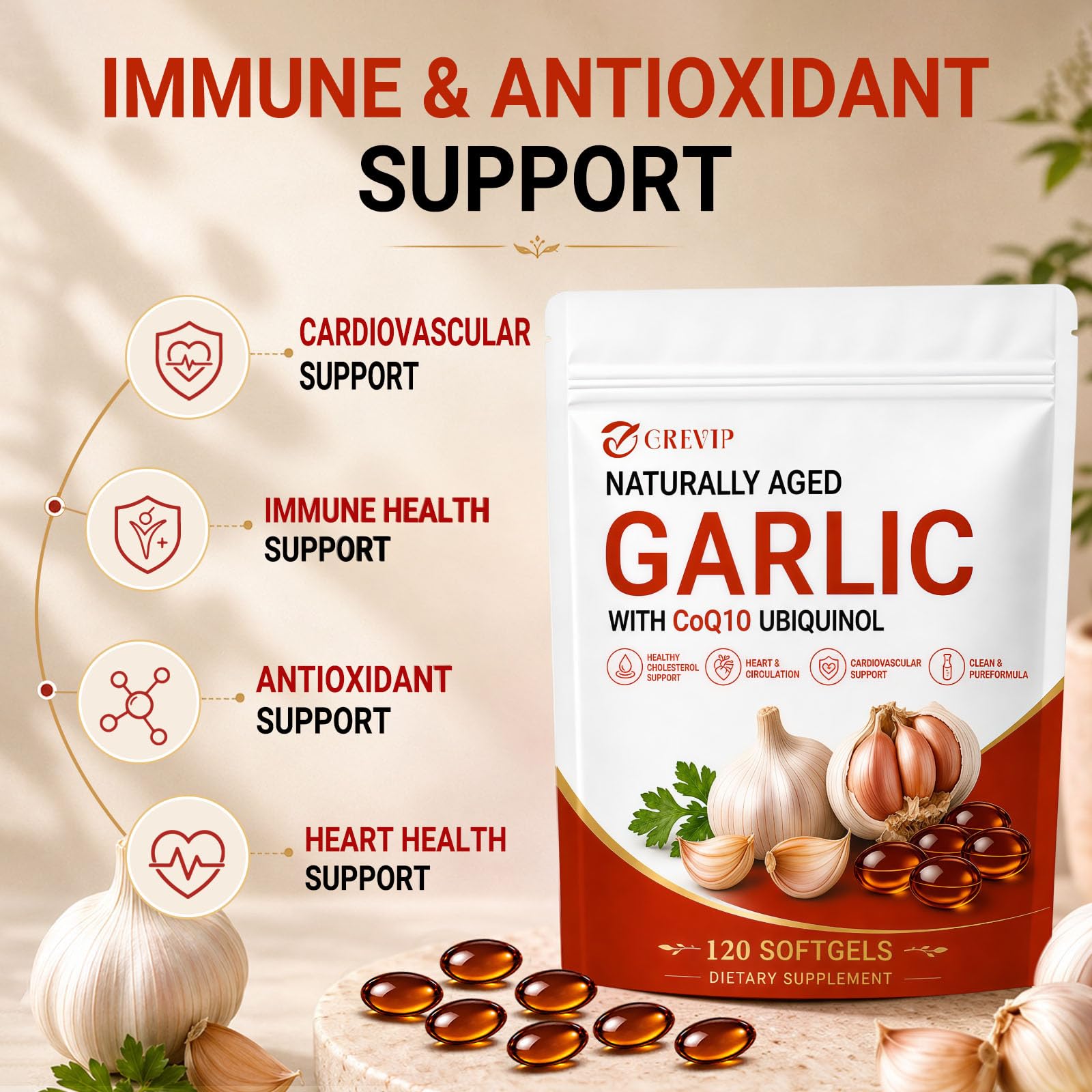 Aged Odorless Garlic Extract Softgels Natural Aged Garlic Supplements 120Ct — Amazon image 4
