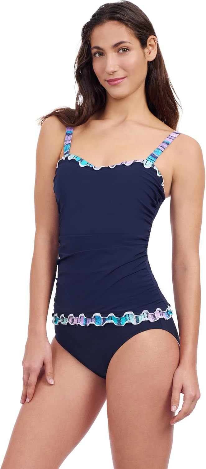 Profile by Gottex Women’s Harmony Tricolore Ruffle Trim D-Cup Tankini Bathing Suit Top Swim Essential - Image 2
