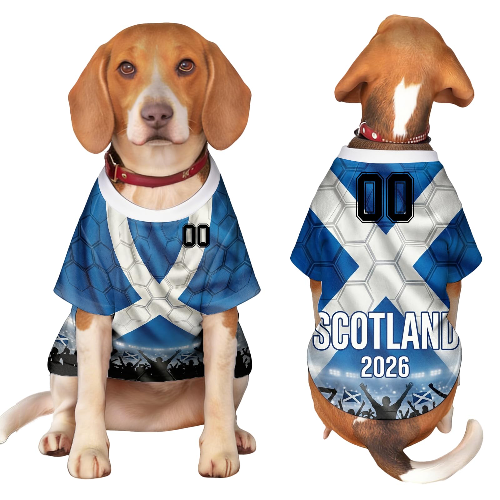 Custom Dog T-Shirt, Personalised 2026 World Cup Football Pet Jersey, National Flag & Number Print, Breathable Pullover for Small Medium Dogs XS-5XL, Outfit Gifts for Football Lovers (Scotland)