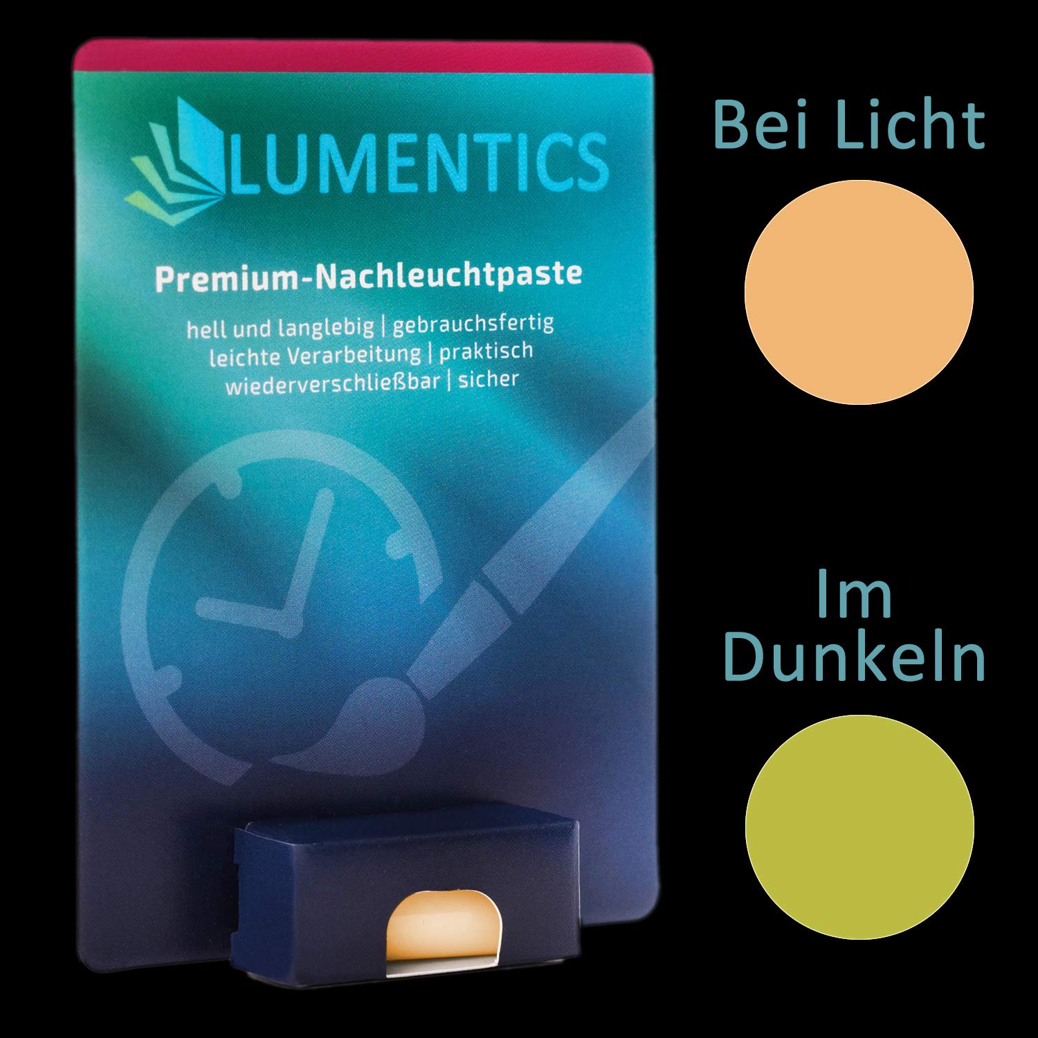 lumentics Colore dell'orologio fosforescente di alta qualità, colore arancione e verde, lancette luminose, colori vivaci e luminosi. Colore della pittura UV autoilluminata