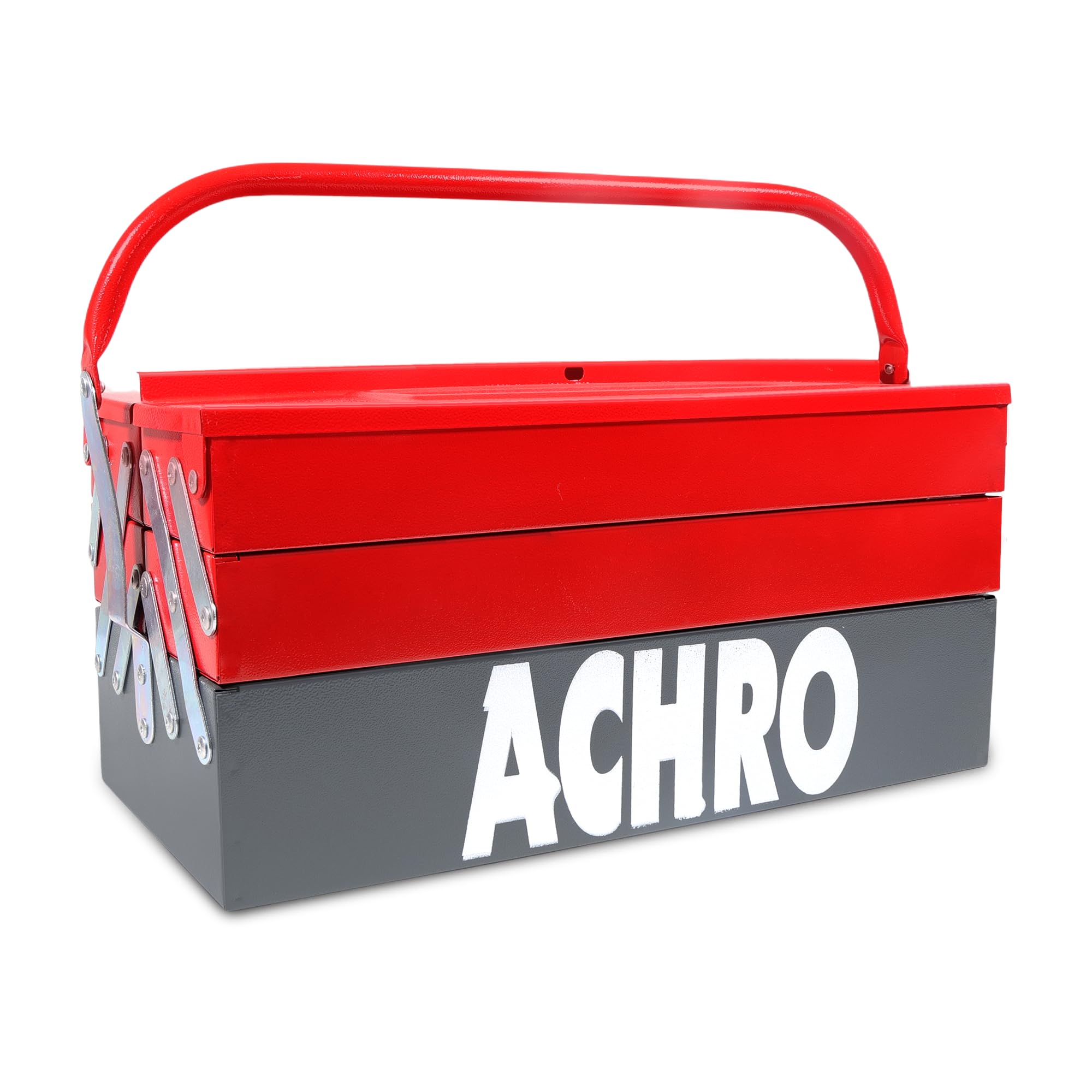 ACHRO High Grade Metal Tool Box For Home Use, Box For Garage/Workshop/Industry And Office Use/Empty Tools Box Big Size with 5 Multipurpose Compartments (Red & Grey)