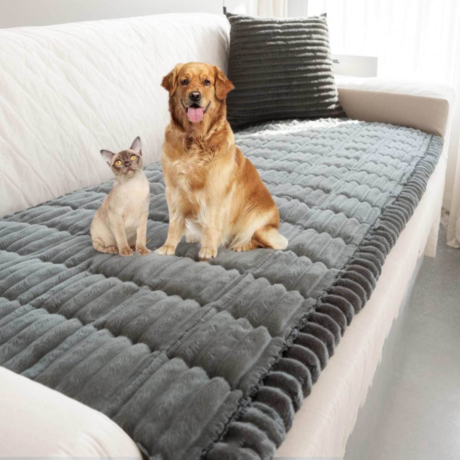 New Lounge Couch Cover,Soft Fluffy Plush Sofa Protector,Skin-friendly and comfortable,Non-Slip Washable Couch Covers for Pets,for Sofa,Chair,Floor,Bed (Dark Gray, 60 * 90cm/24 * 36in (1-seater))