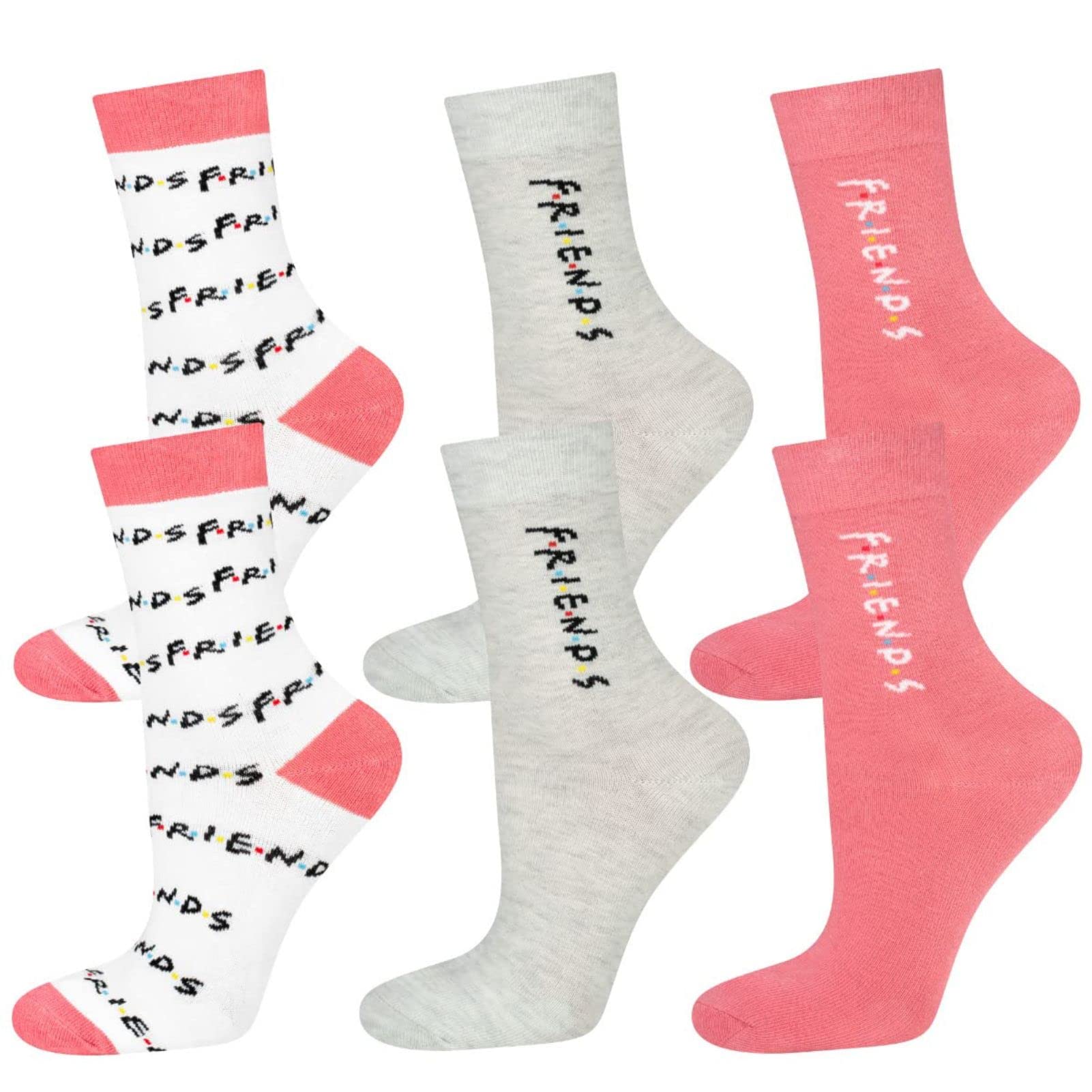 Soxo Women's Pink Warner Bros Friends Cotton Socks Funky Multipack Long Cosy Sock 3 Pairs 2.5-6.5 3 Pairs