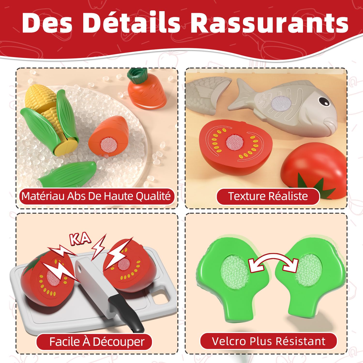 Lehoo Castle Accessoire Cuisine Enfant, Dinette 3 Ans, Ustensiles et Fruits et Légumes, Jouet Alimentaire Montessori 3+Ans, Cadeau Parfait pour Noël et Fête