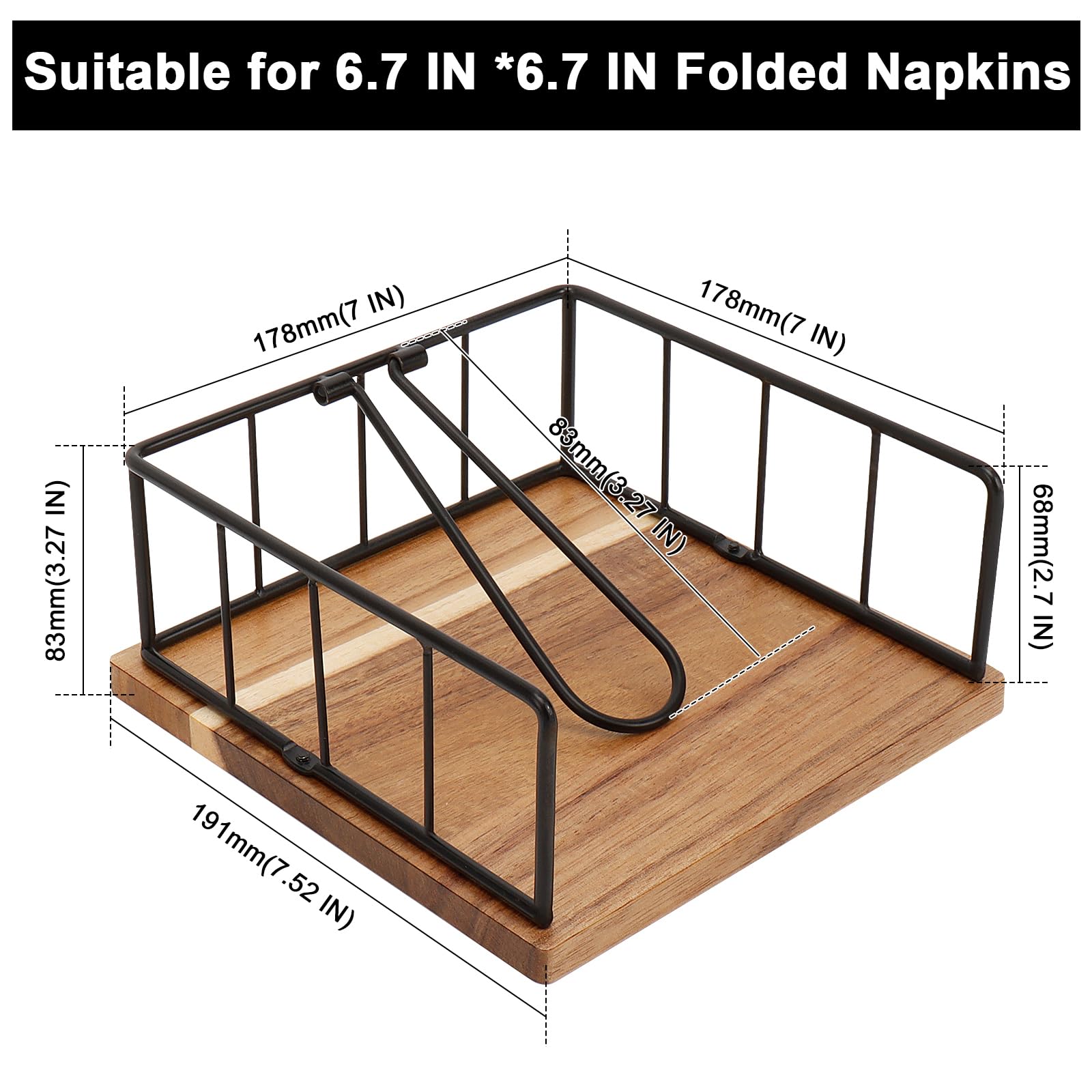 Livabber Servilletero plano, almacenamiento de servilletas de cocina de metal con brazo de tensión ponderado, dispensador de papel de seda rústico para encimera, mesa de cocina, comedor (con base de