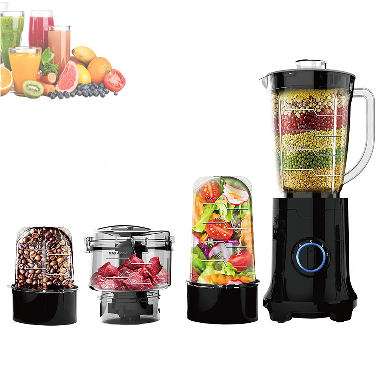 Frullatore E Robot Da Cucina Compatto 4-In-1, Spremiagrumi Portatile Da 400w for Smoothie, Tritacarne E Macinacaffè, Caraffa 0,8 L for Frullati, Tritatura E Macinatura Di Frutta Secca