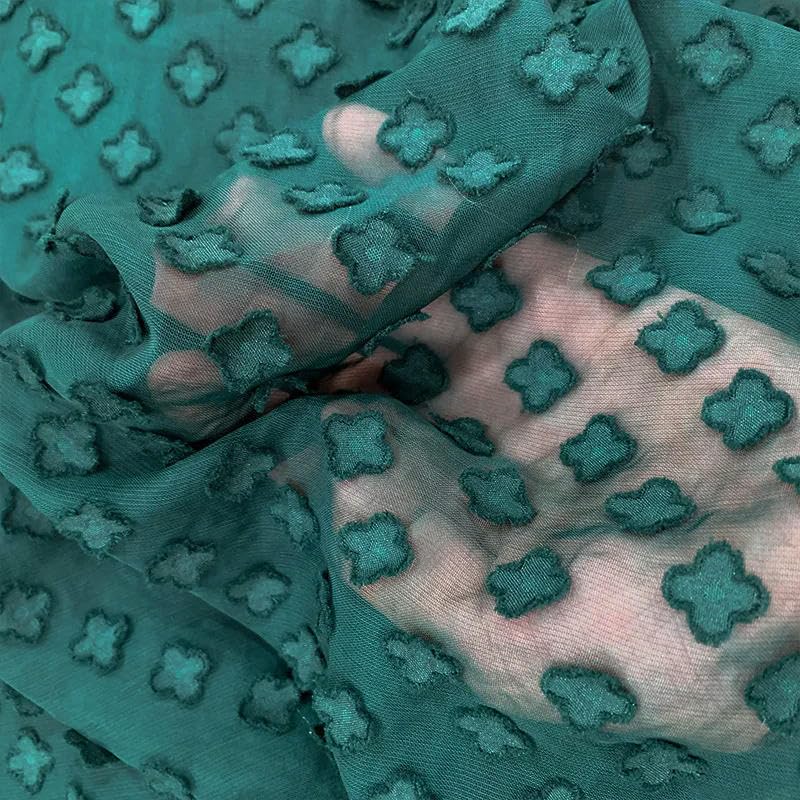 150 cm breit, 300 cm lang, vierblättriger Jacquard-bestickter, halbtransparenter Chiffon-Stoff, Meterware, Chiffon-Stoff für die Kleiderherstellung