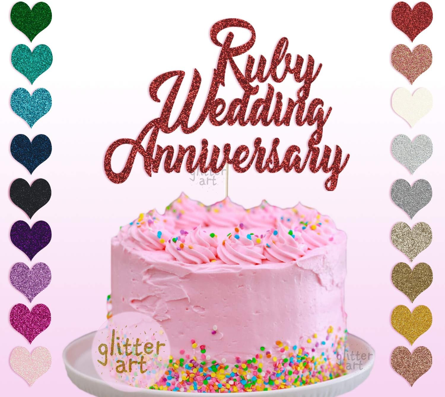 Personalised Custom Ruby Wedding Anniversary Cake Topper Decoration Any Name (Red)