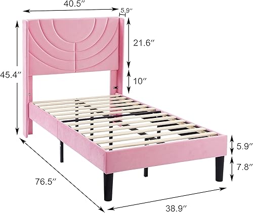 Miniatura 29 de VECELO Base de cama tapizada tamaño Queen con cabecera de tela, soporte de listones de madera, no necesita somier, base de colchón, fácil montaje,