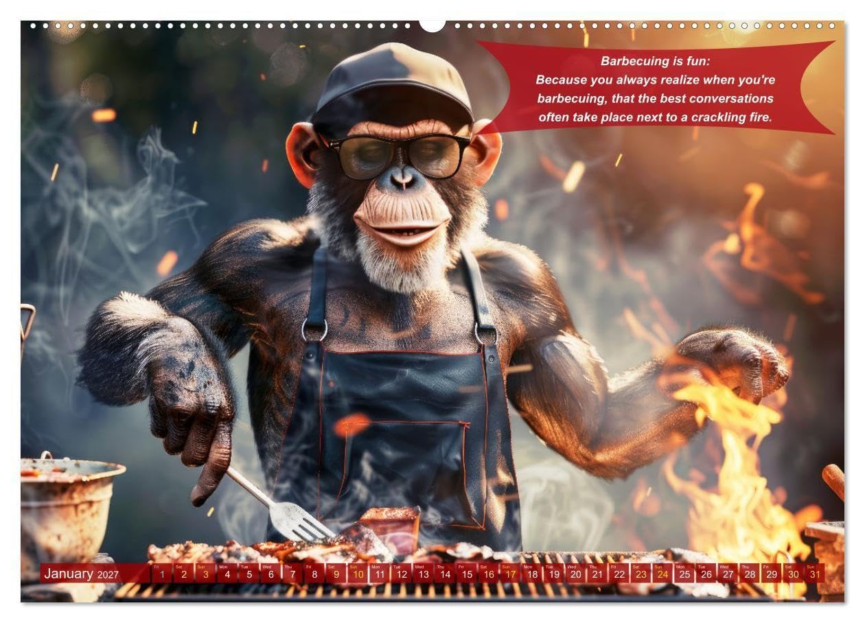Funny charming animals as barbecue chef (High Quality Premium Wall Calendar 2027 DIN A2 landscape),CALVENDO 12 Month Wall Calendar: Funny animals with barbecue apron on the grill with humorous slogans