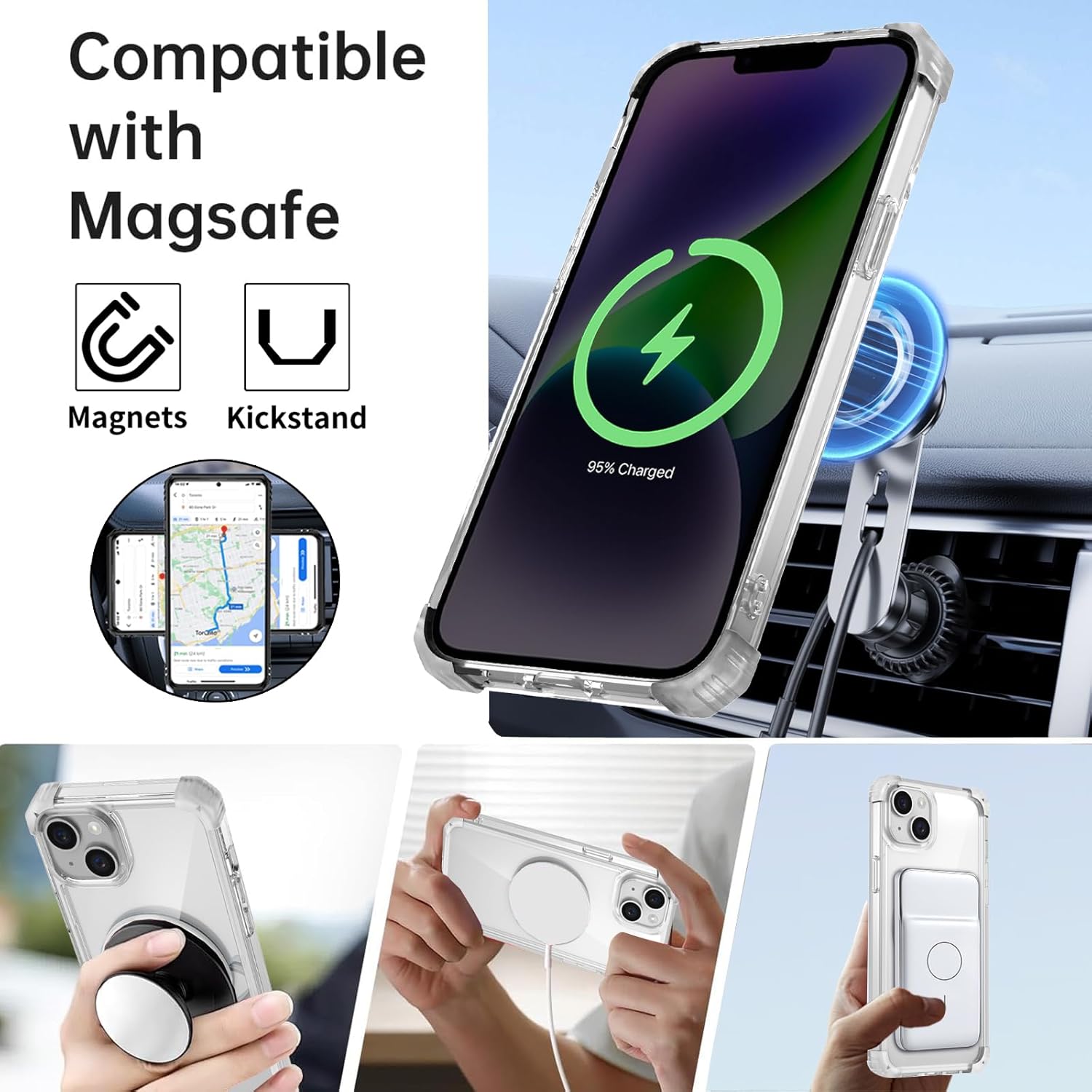 for iPhone 14 Plus Case Magnetic Compatible with MagSafe,with 2 Screen Protectors,Built-in Camera Cover+Kickstand Ring,Military Grade Drop Shockproof Heavy Duty Protection Phone Bumper Clear - Image 2