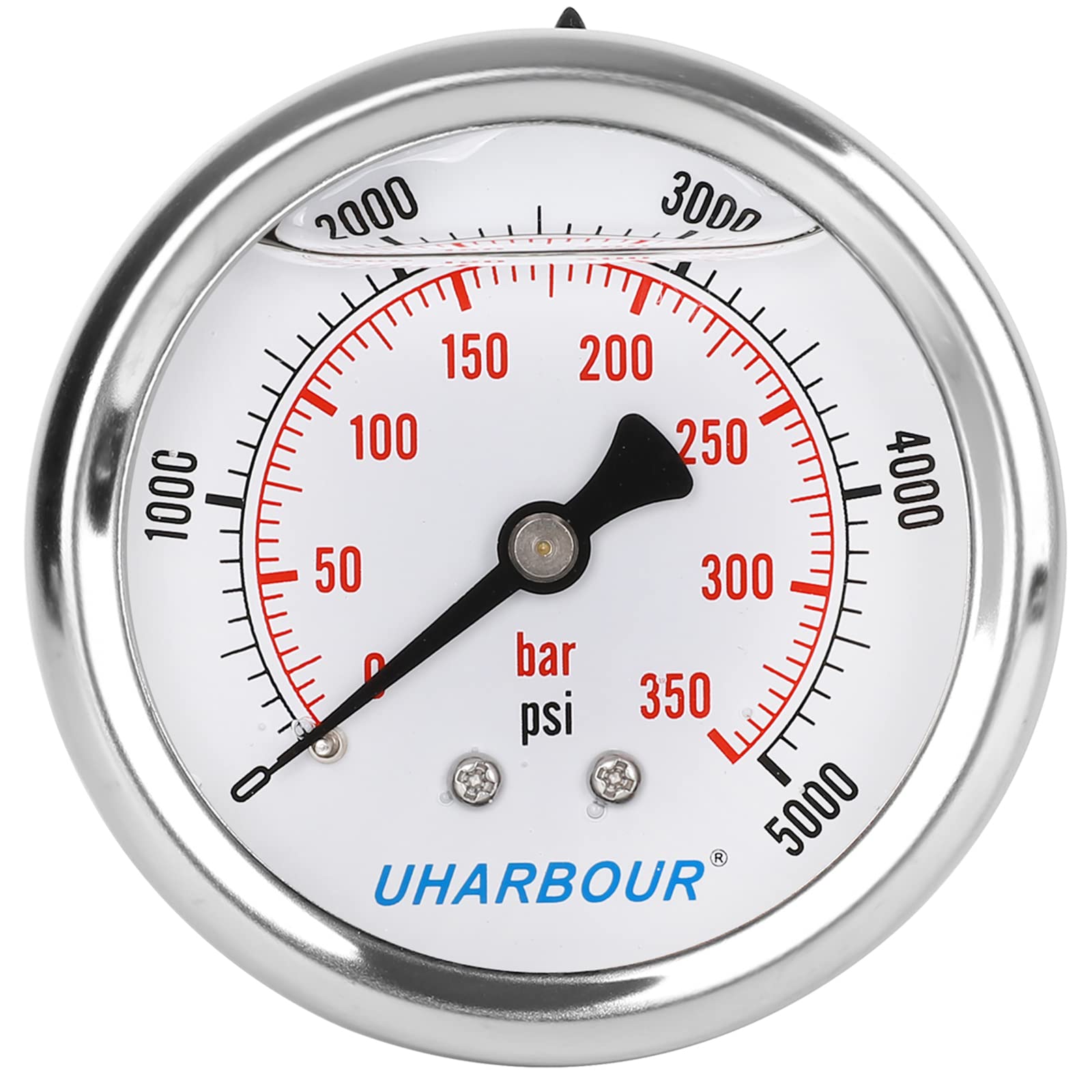 Glycerin Filled Pressure Gauge 5000psi/350bar, Stainless Steel case, Brass Inside Construction, 2-1/2" dial, 1/4"NPT Back Connection.…