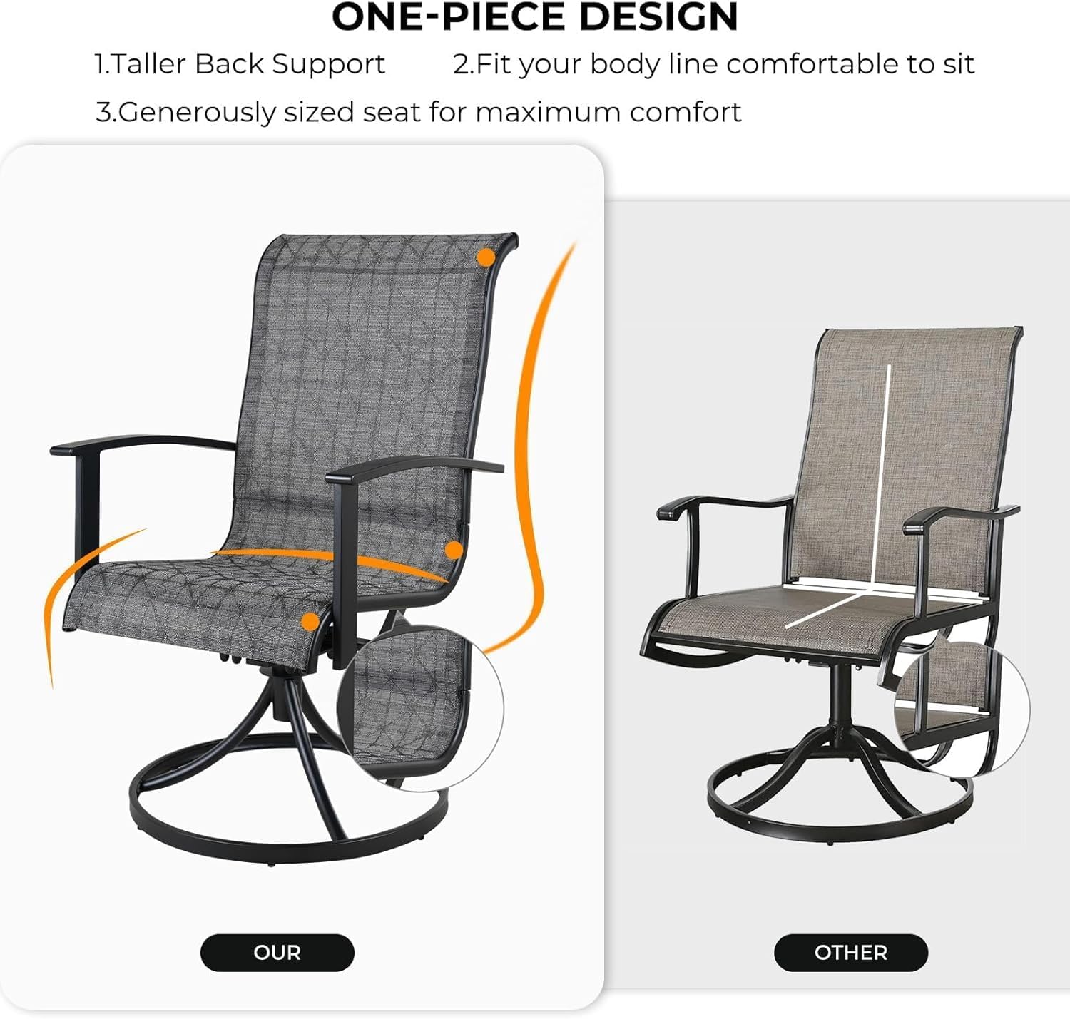 Grand patio 5-Piece Outdoor Furniture Conversation Sets with 32 Inch CSA Approved 40000 BTU Heat Propane Gas Fire Pit Table Outdoor Swivel Rocking Chair 4-Piece Black & Grey Plaid Dining Chair Set
