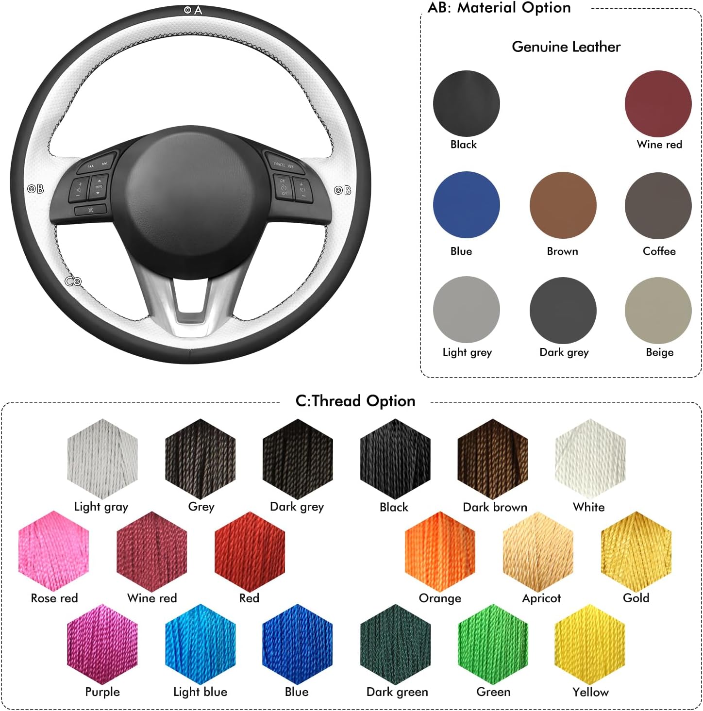 MEWANT Hand Sewn 3D Style Car Steering Wheel Cover for Mazda 3 2014-2016 Mazda 6 2014-2016 Mazda 2 2015-2017 CX-3 2016-2017 CX-5 2013-2016 for Mazda