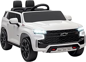 Aosom Licensed Chevrolet Tahoe Ride On Car, 12V 7AH Battery Power Ride On Toy with Parent Remote Control, LED Lights, Music, 4 Wheeler Suspension, 3 Speeds, Kids Electric Vehicle for Aged 3+, White
