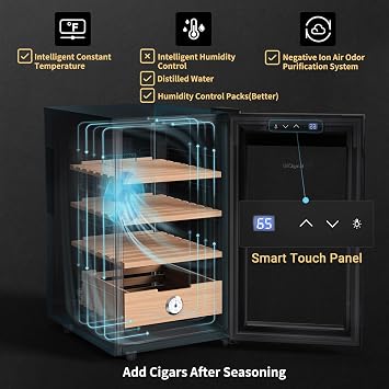 KingChii 48L Electric Cigar Humidors with Temperature Control System, Cigar Cabinet with Spanish Cedar Wood Shelves & Hygrometer, Gifts for Men (4 Layers 300 Capacity)