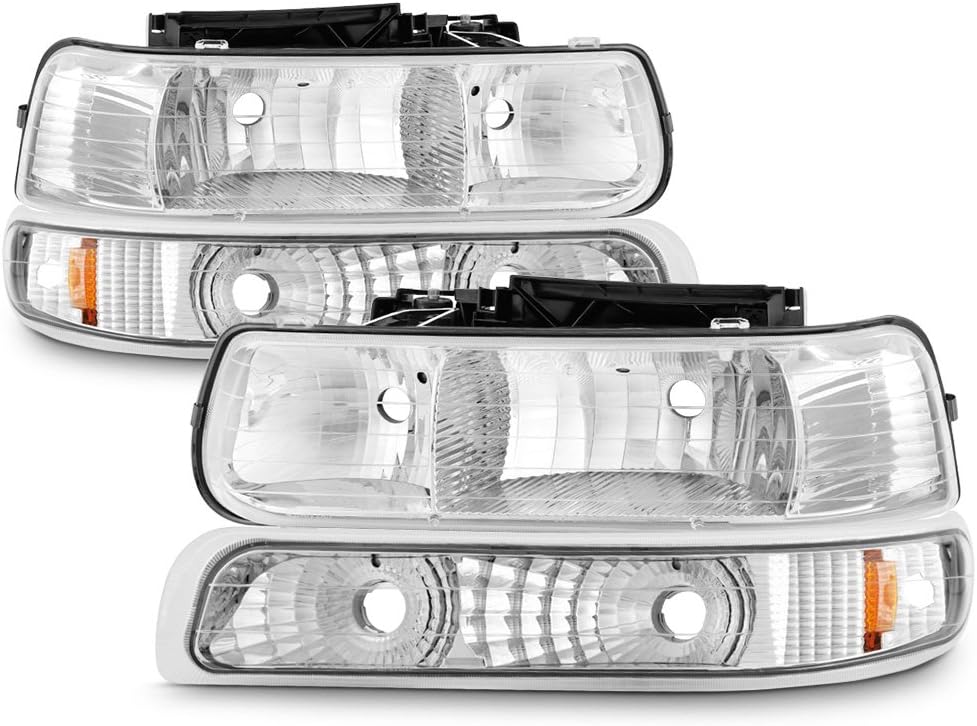 ACANII - For Clear 99-02 Silverado 00-06 Tahoe Suburban Headlights w/Amber Reflector Bumper Driver + Passenger Side