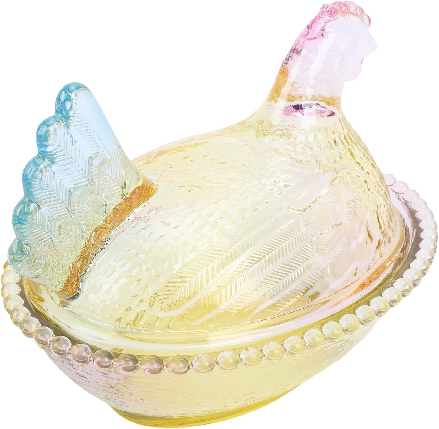 Asixxsix Chicken Candy Dish with Lid, Glass Multicolor Candy Jar Snack Bowl Cookie Jar, Vintage Bowl, Snack Dessert Cookie Dish for Office Desk Home Kitchen Tabletop (M)