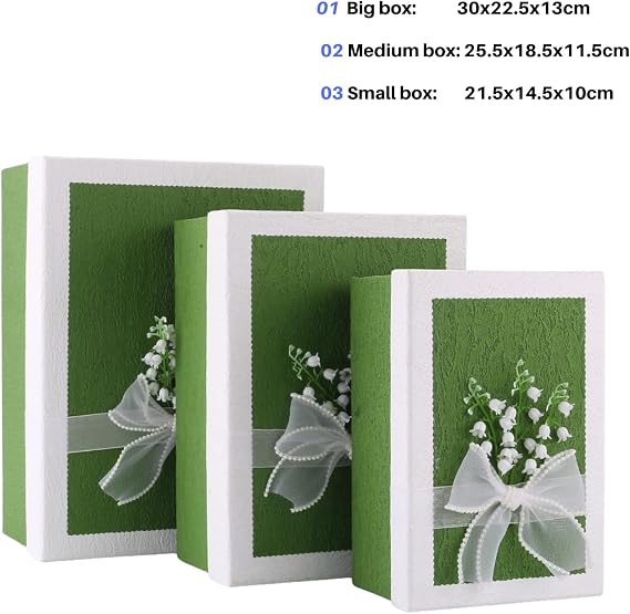 Green large gift box with lids, Rectangular Luxury Gift Boxes for Presents, Set of 3 Assorted Sizes, Presentation Box with Ribbon, Suitable for Gifts,Wedding Birthday Party Valentine Christmas