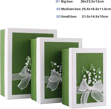 Green large gift box with lids, Rectangular Luxury Gift Boxes for Presents, Set of 3 Assorted Sizes, Presentation Box with Ribbon, Suitable for Gifts,Wedding Birthday Party Valentine Christmas