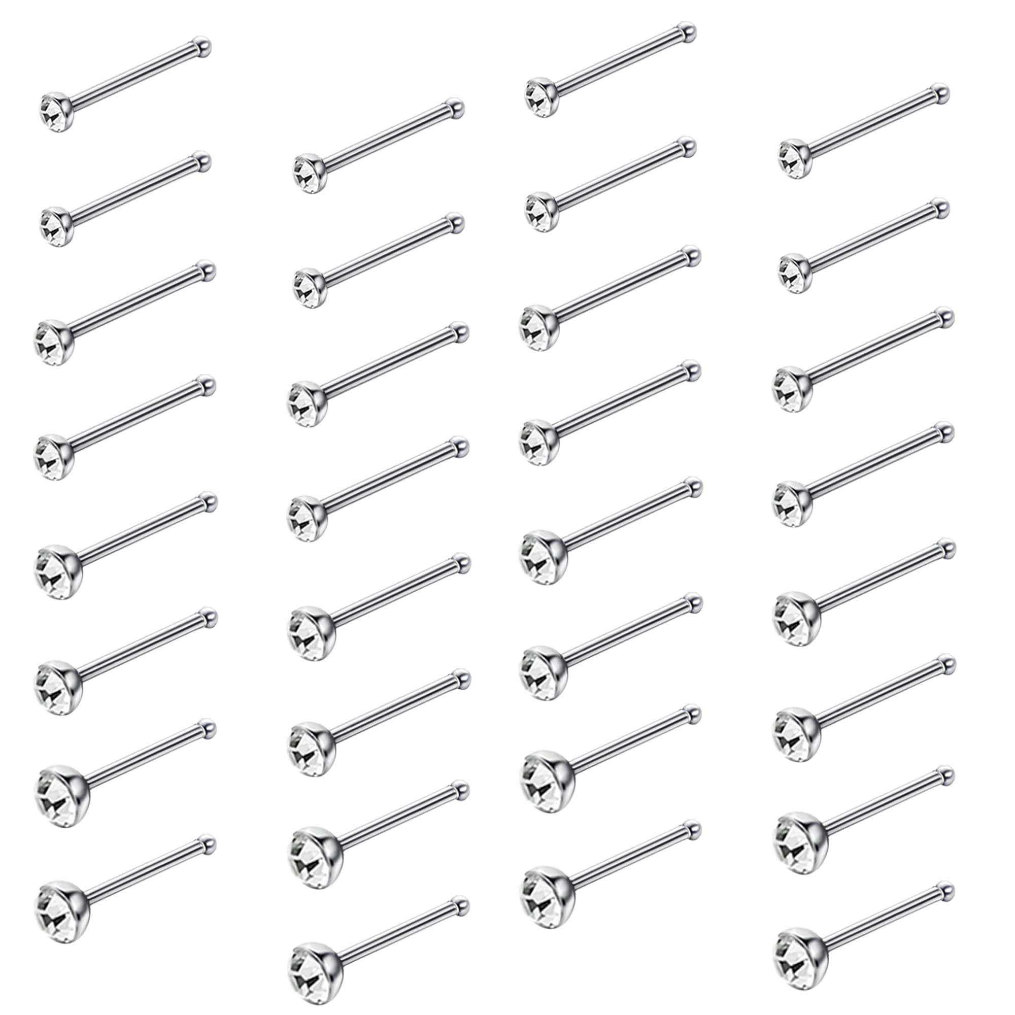 LOLIAS 60-240Pcs Piercing Nariz Anillo para Mujeres Hombres Acero Inoxidable CZ Piercings de Nariz Forma de L Pendiente de Nariz Piercing Joyería 20G-22G 1.5mm 2mm 2.5mm 3 mm
