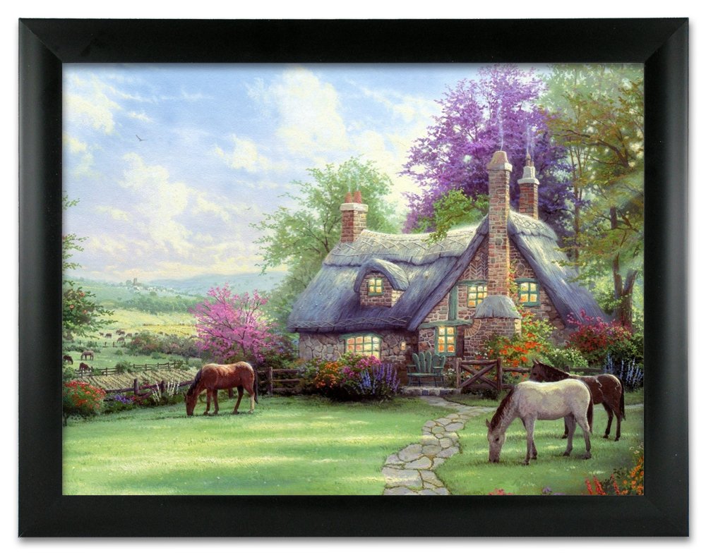 Buy 3D Pastoral Scene Picture Country Cottage with Trees & Horses