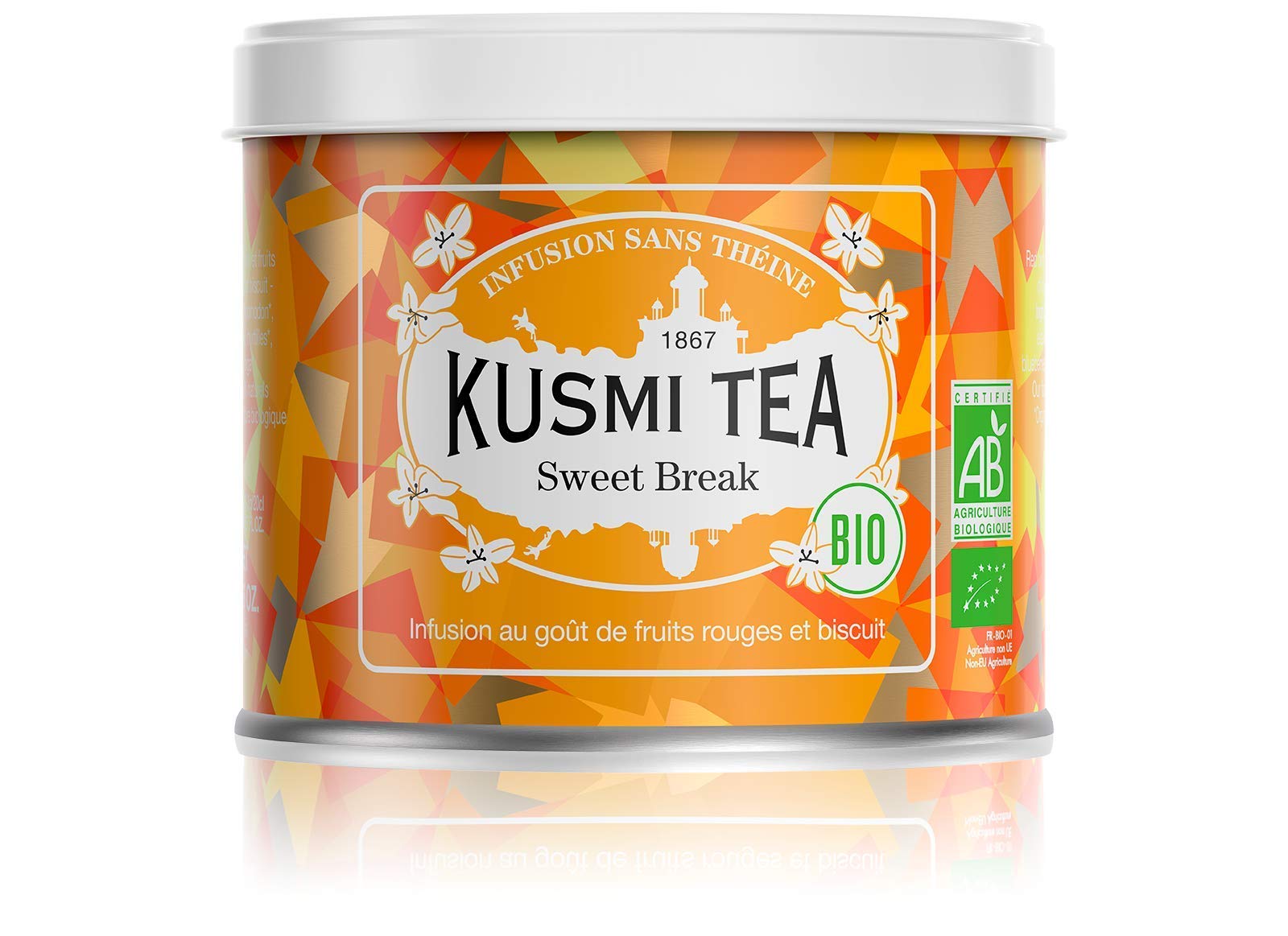 KUSMI TEASweet Break - 3.5 oz Loose Tea Tin - Organic Herbal Tea with Hibiscus, Red Berry & Hints of Cookie - Caffeine Free - Enjoy Hot or IcedEU Organic